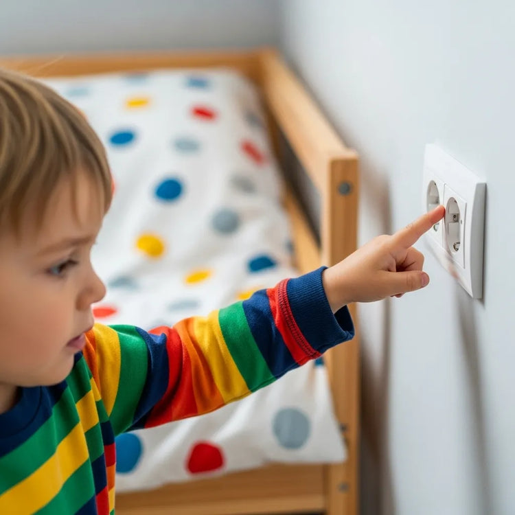 Ñino introduciendo el dedo en tomacorriente haciendo alusión a la seguridad electrica.